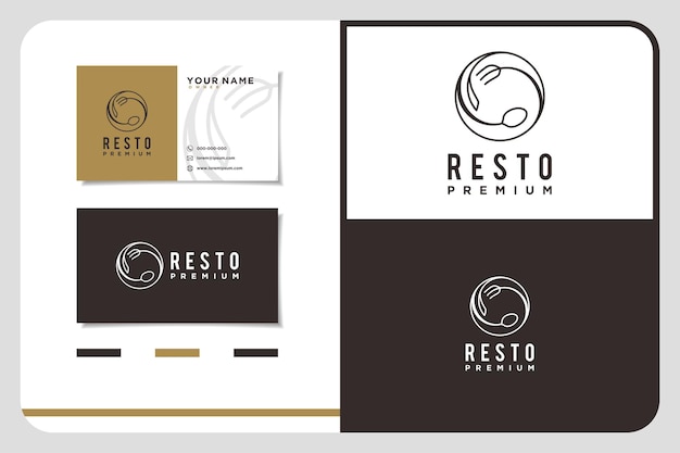 Restaurant Spoon Fork Plate Knife Glass line style simple minimalist icon design business card