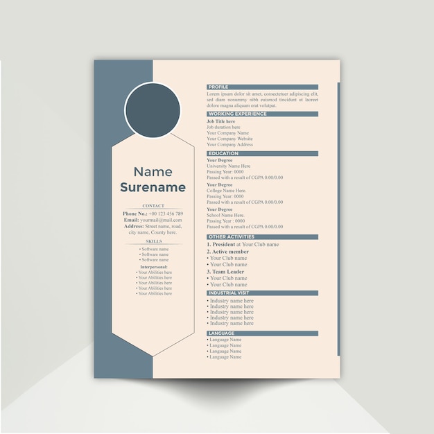 Resume or cv design template clean and modern with minimal design