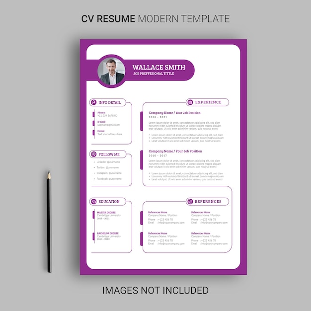 Resume CV modern purple color template