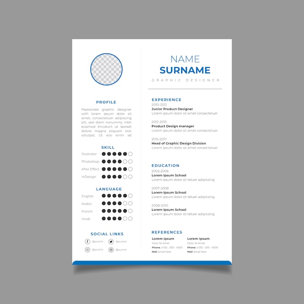 Resume design template minimalist CV. Business layout vector for job applications.