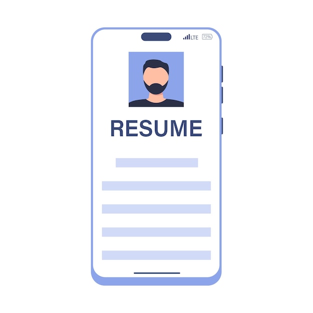 Resume of a young potential worker on the phone screen Vector modern illustration