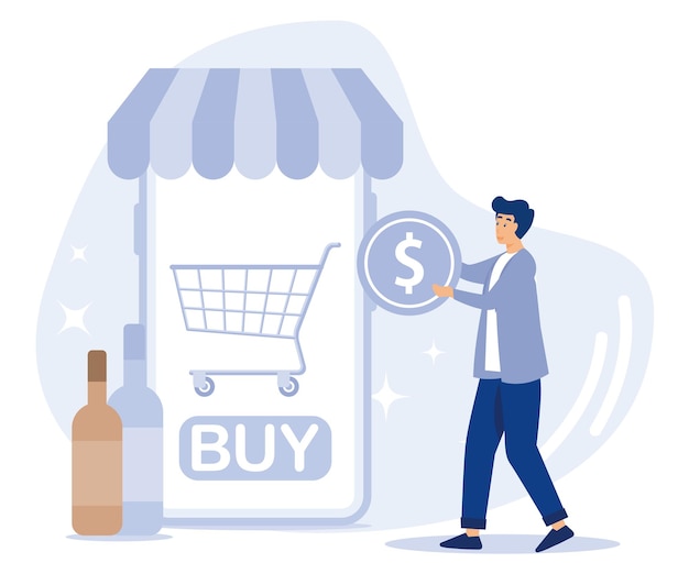 Vector retail business concept brick and mortar authorized seller alcohol ecommerce