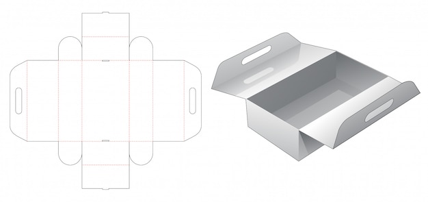 Retail packaging box with handle die cut template