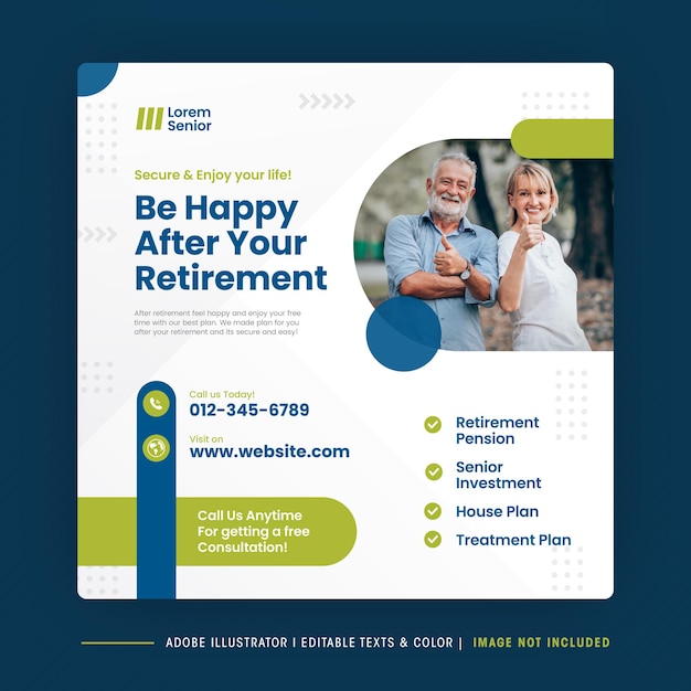 Retirement Planning Social Media post design or Senior investment and insurance post design