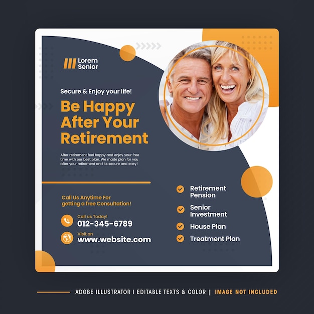 Retirement Planning Social Media post design or Senior investment and insurance post design