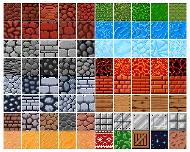 Retro 8 bit pixel surface patterns stone bricks