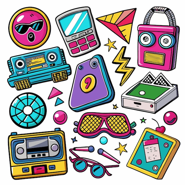 Vector retro 80s and 90s style objects and icons