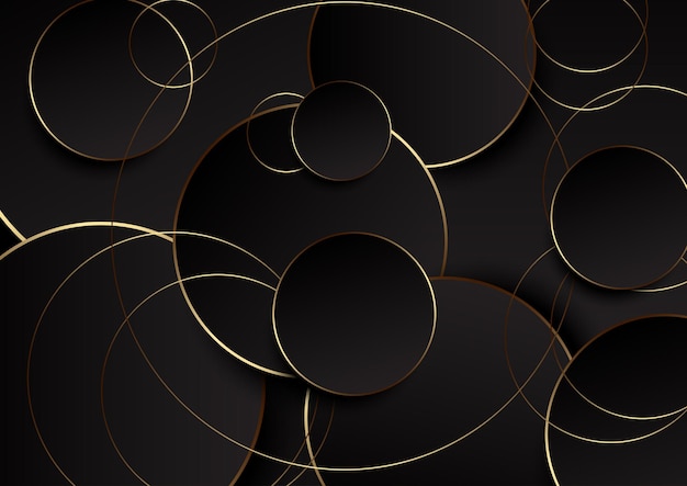 Retro abstract background with gold and black circles design