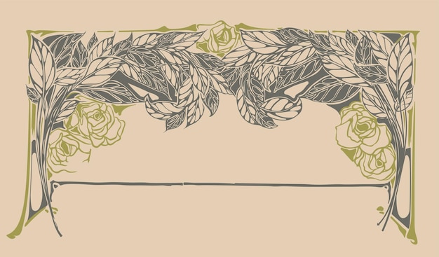 retro art nouveau plant leaves decortive divider border illustration