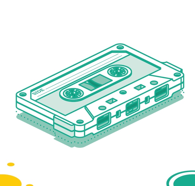 Retro Audio Cassette Tape Isometric Outline Music Concept Retro Device from 80s and 90s