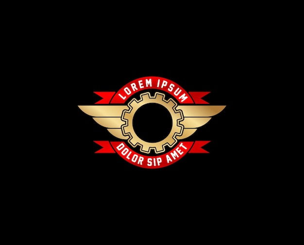 Retro automotive logo. retro Flywheel and wing logo design concept illustration in black background