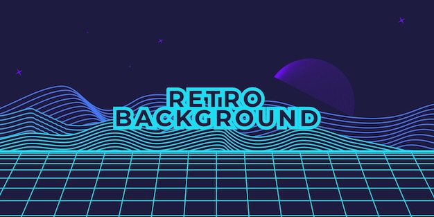 Vector retro background futuristic landscape 1980s style. digital retro landscape cyber surface