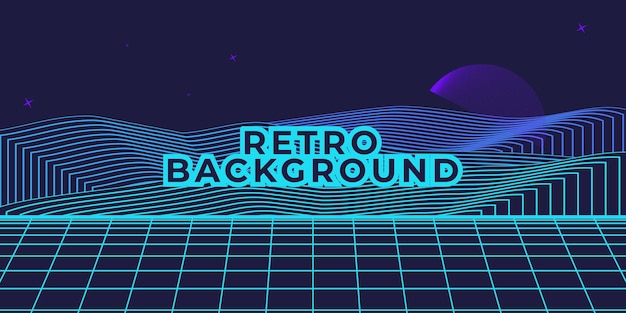 Vector retro background futuristic landscape 1980s style. digital retro landscape cyber surface