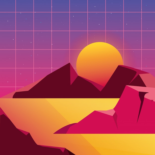 Retro background futuristic landscape