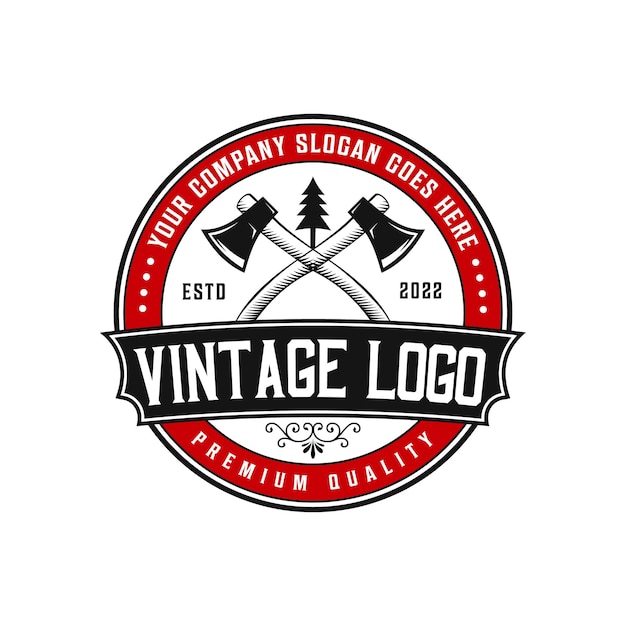 Retro badge lumberjack vector logo with vintage template