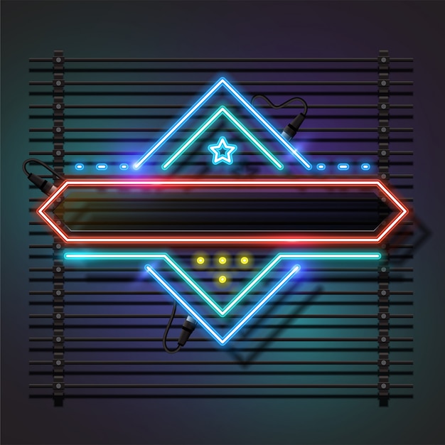 Retro banner background design with neon frame