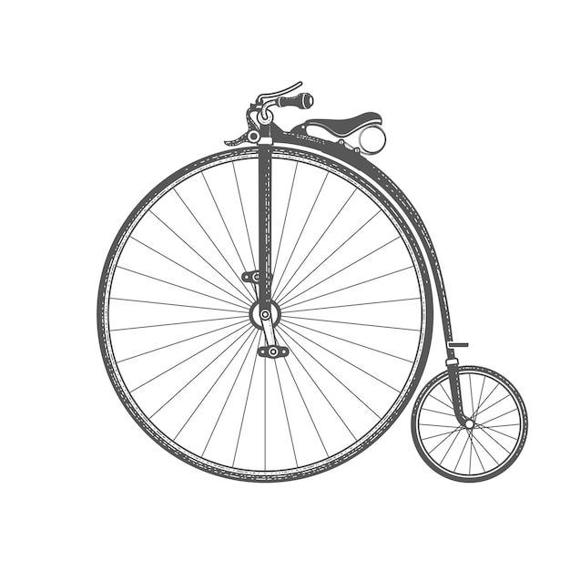 retro bicycle with large front wheel isolated on white