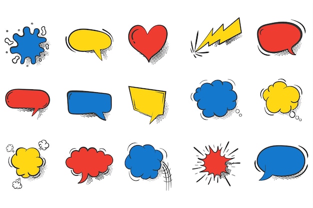 Retro blank comic speech bubbles blank dialog clouds in pop art style comics books