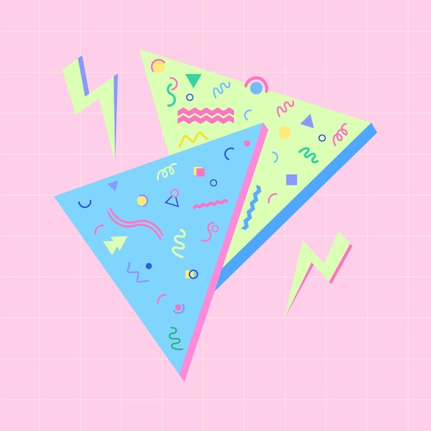 retro bright abstract triangles with geometric elements and lightning bolts