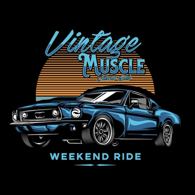 Retro car illustration on solid color