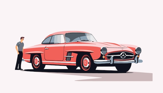 Retro car Vector illustration in flat style Front view