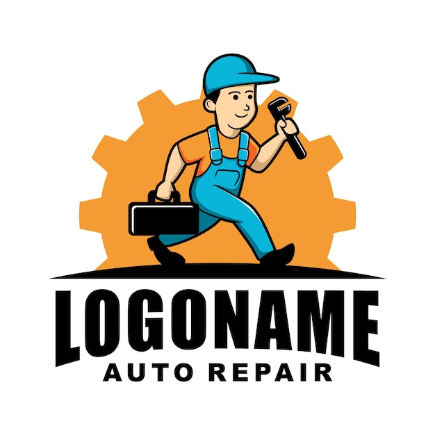 Retro cartoon automotive repair logo template