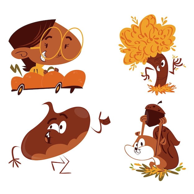 Retro cartoon autumn stickers collection