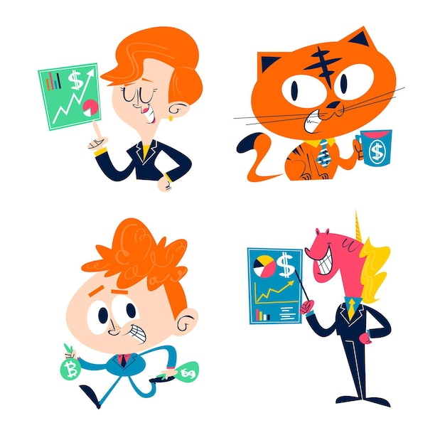 Retro cartoon business stickers collection