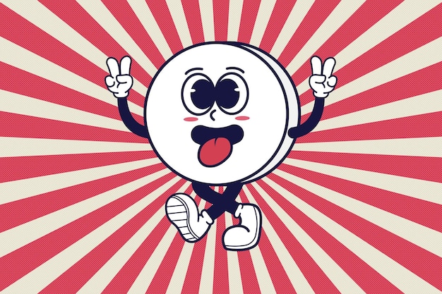 Retro Cartoon Character with Happy Face and two fingers