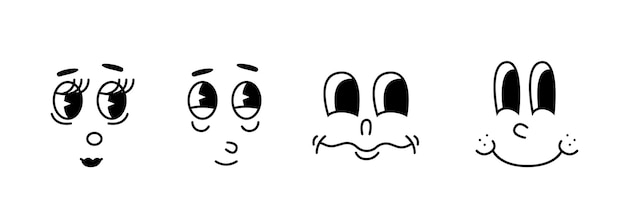 Vector retro cartoon characters faces expression