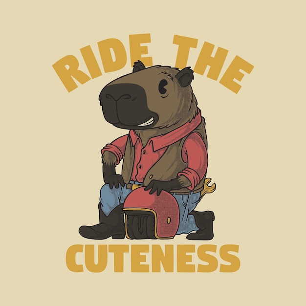 retro cartoon emblem of capybara rider mascot