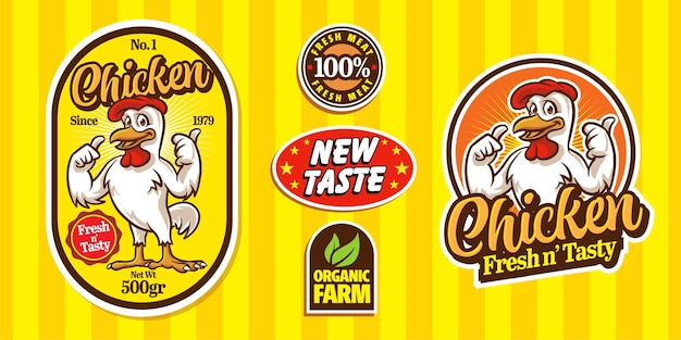 Vector retro cartoon fast food with chicken and rooster mascot