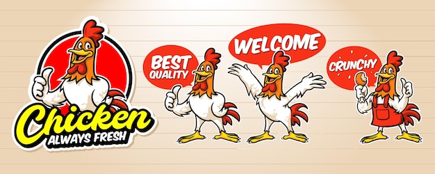 Retro cartoon fried chicken logo with rooster 