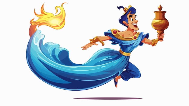 Vector retro cartoon genie in lamp vector illustration