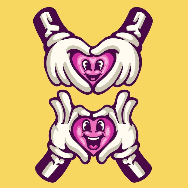 Retro cartoon of hands in love pose