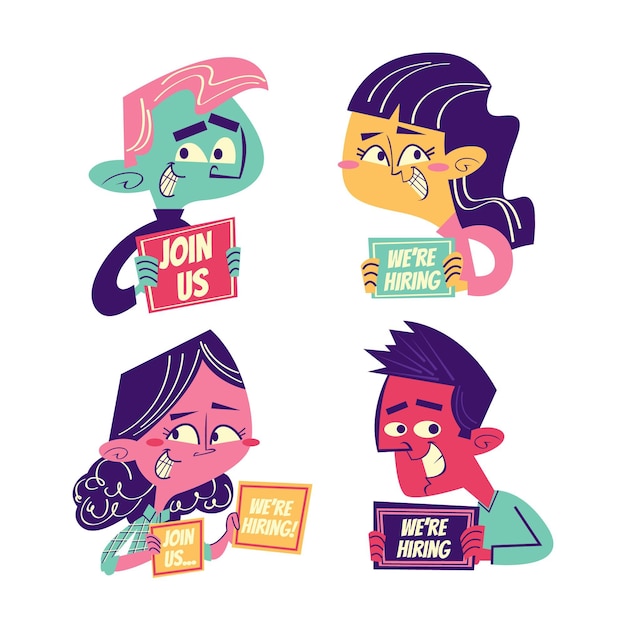 Retro cartoon hiring stickers