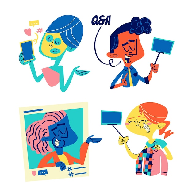 Retro cartoon influencer stickers