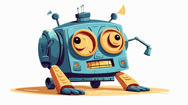 Vector retro cartoon of a malfunctioning robo colorful flat design