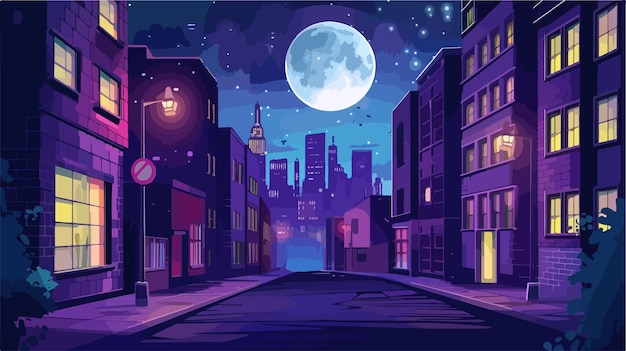 Vector retro cartoon night city vector style background