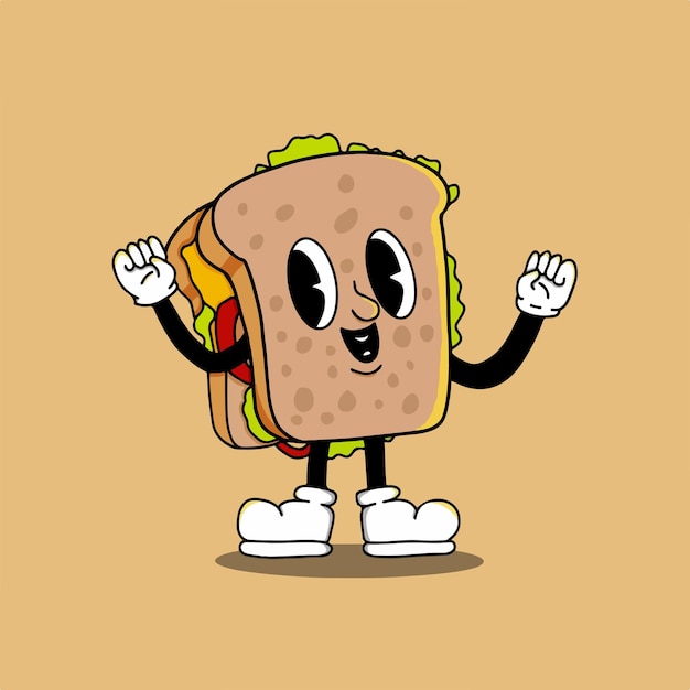 Retro cartoon sandwich character illustration or t shirt design
