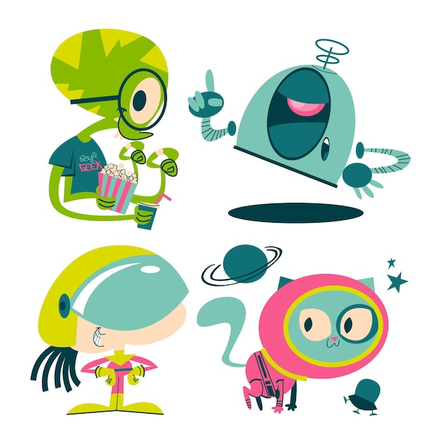 Retro cartoon science fiction stickers