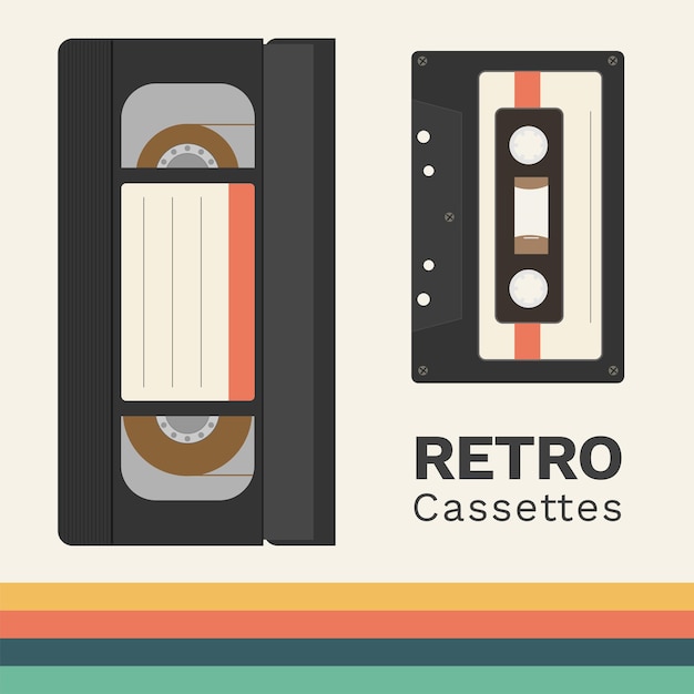 Retro Cassettes VHS Cassette and Audio Cassette