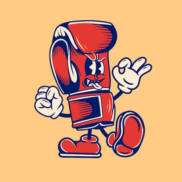 Retro character design of boxing gloves