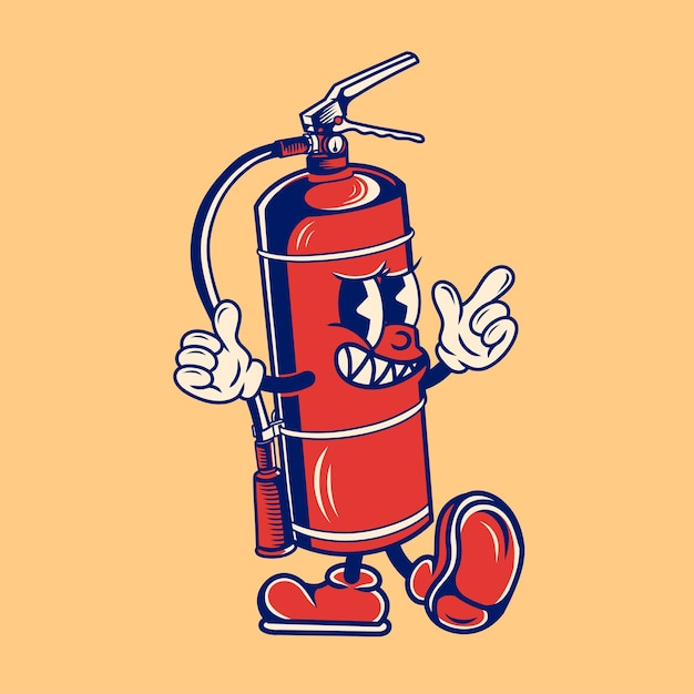 Retro character design of fire extinguisher