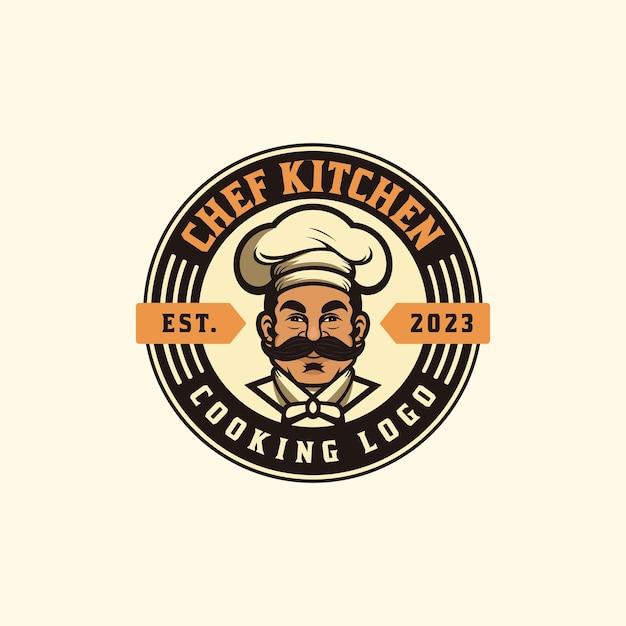 Retro Chef logo or vintage emblem Cooking food badge