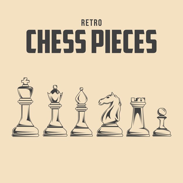 Retro Chess Pieces Vector Illustration