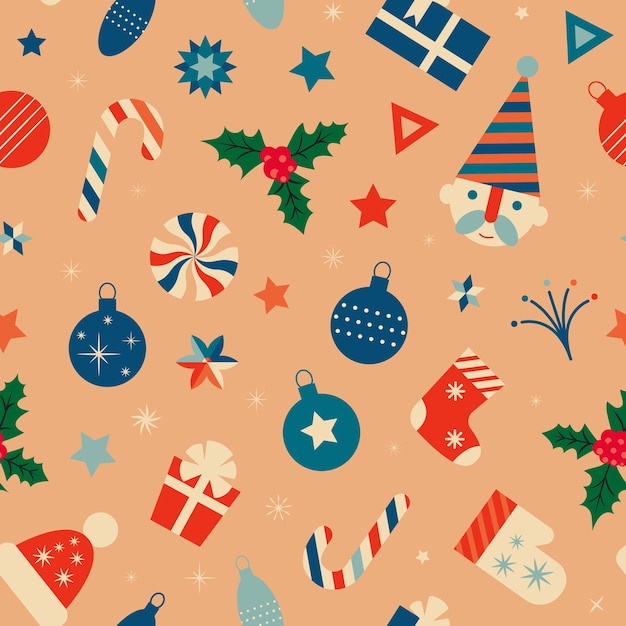 Retro Christmas seamless pattern Vector illustration