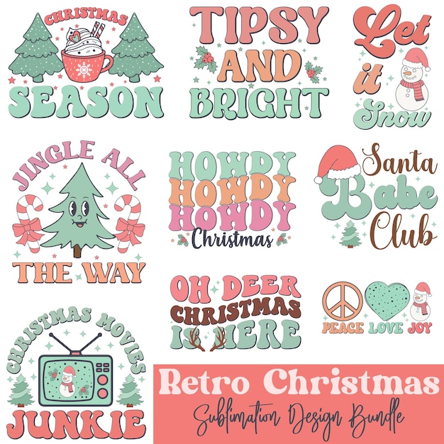 Vector retro christmas sublimation design bundle