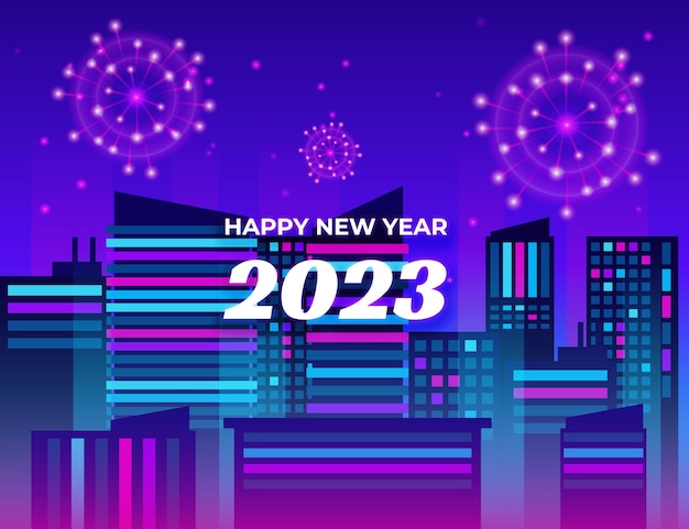 Retro city new year 2023 background