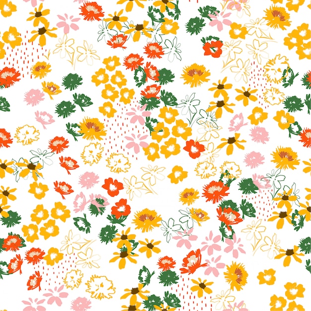 Retro colorful Flowery colorful pattern in small-scale flowers. Liberty style 